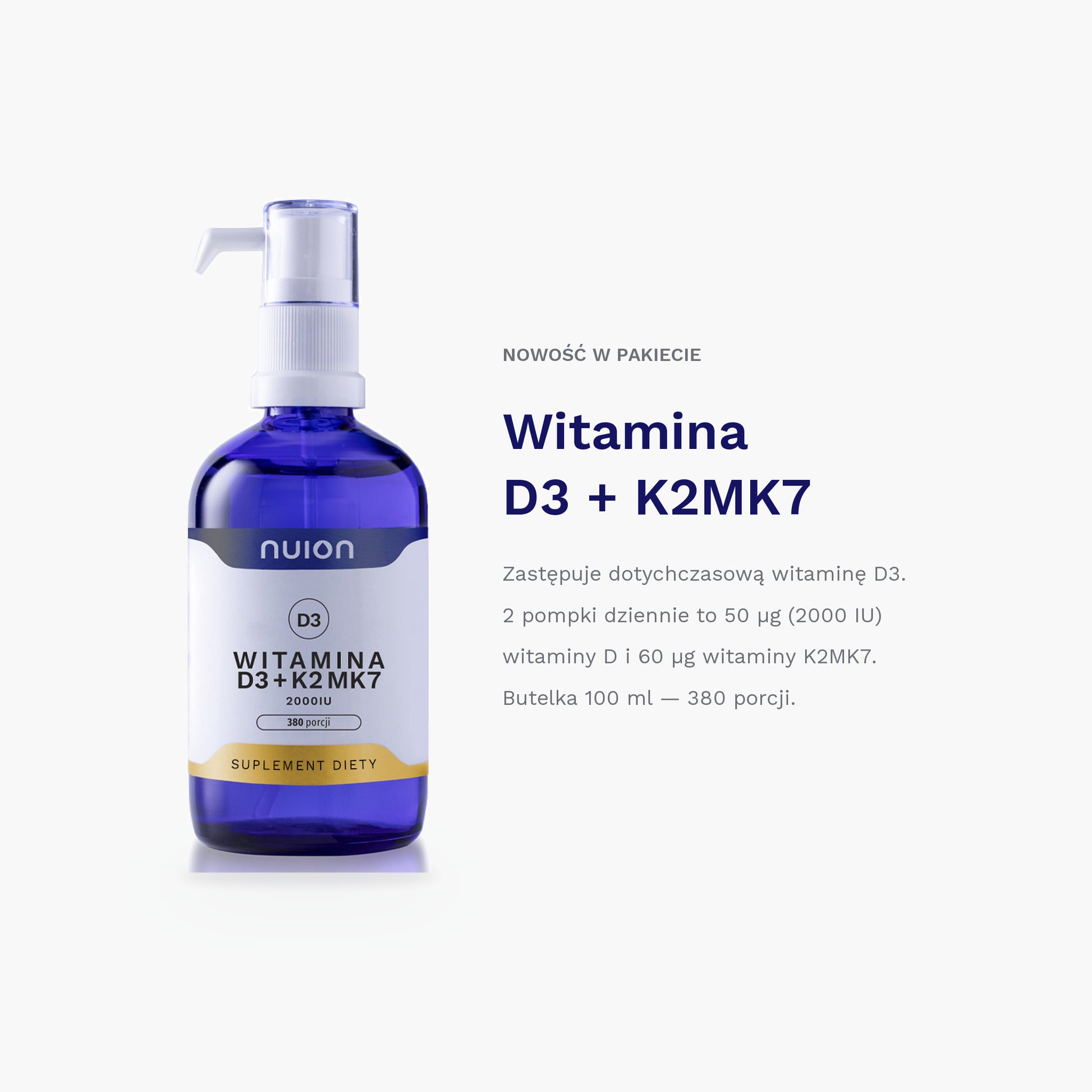 Witamina D3+K2MK7 2000 IU w Pakiecie Life – butelka 100 ml z pompką