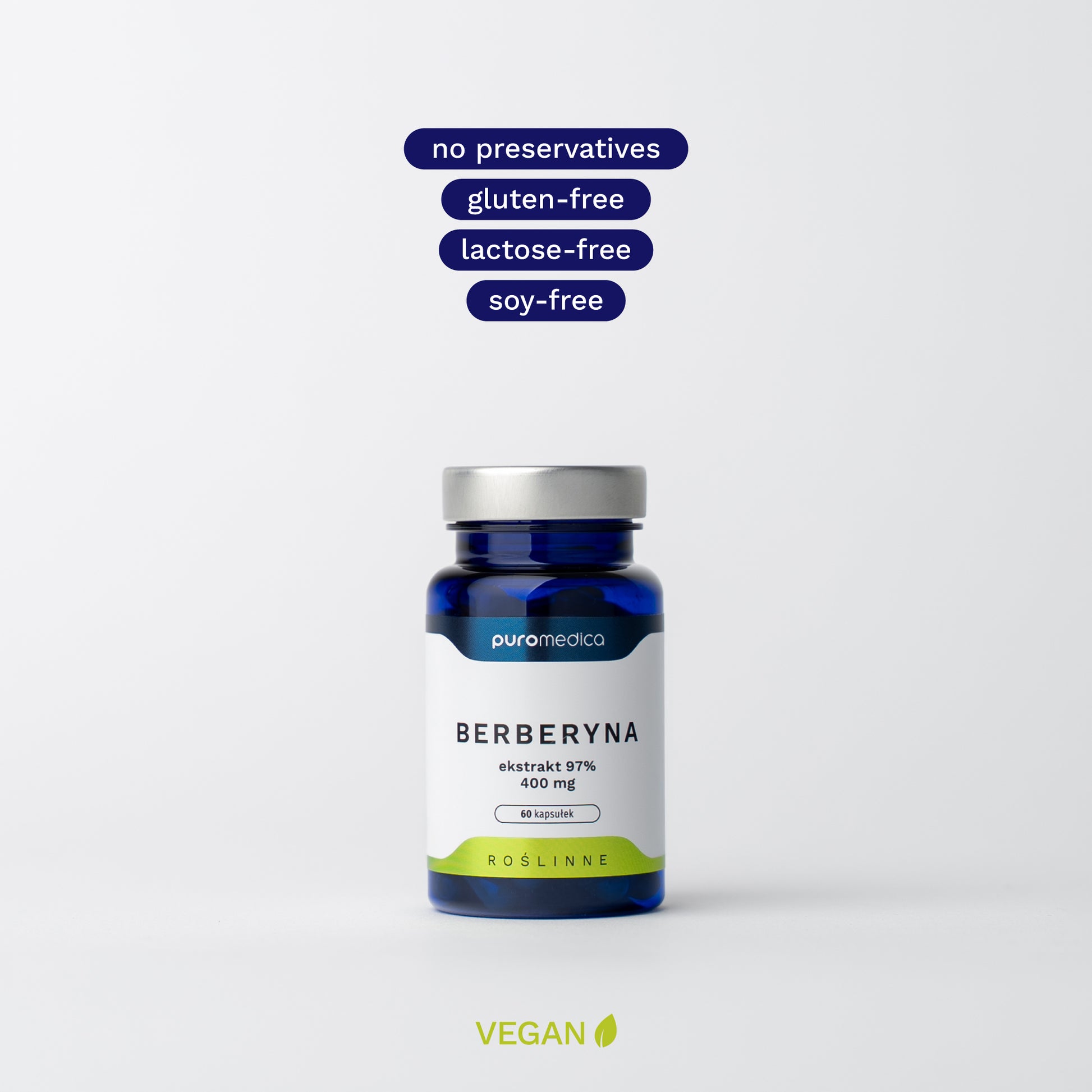 Berberine HCL - no preservatives, gluten-free, lactose-free, vegan - Puromedica