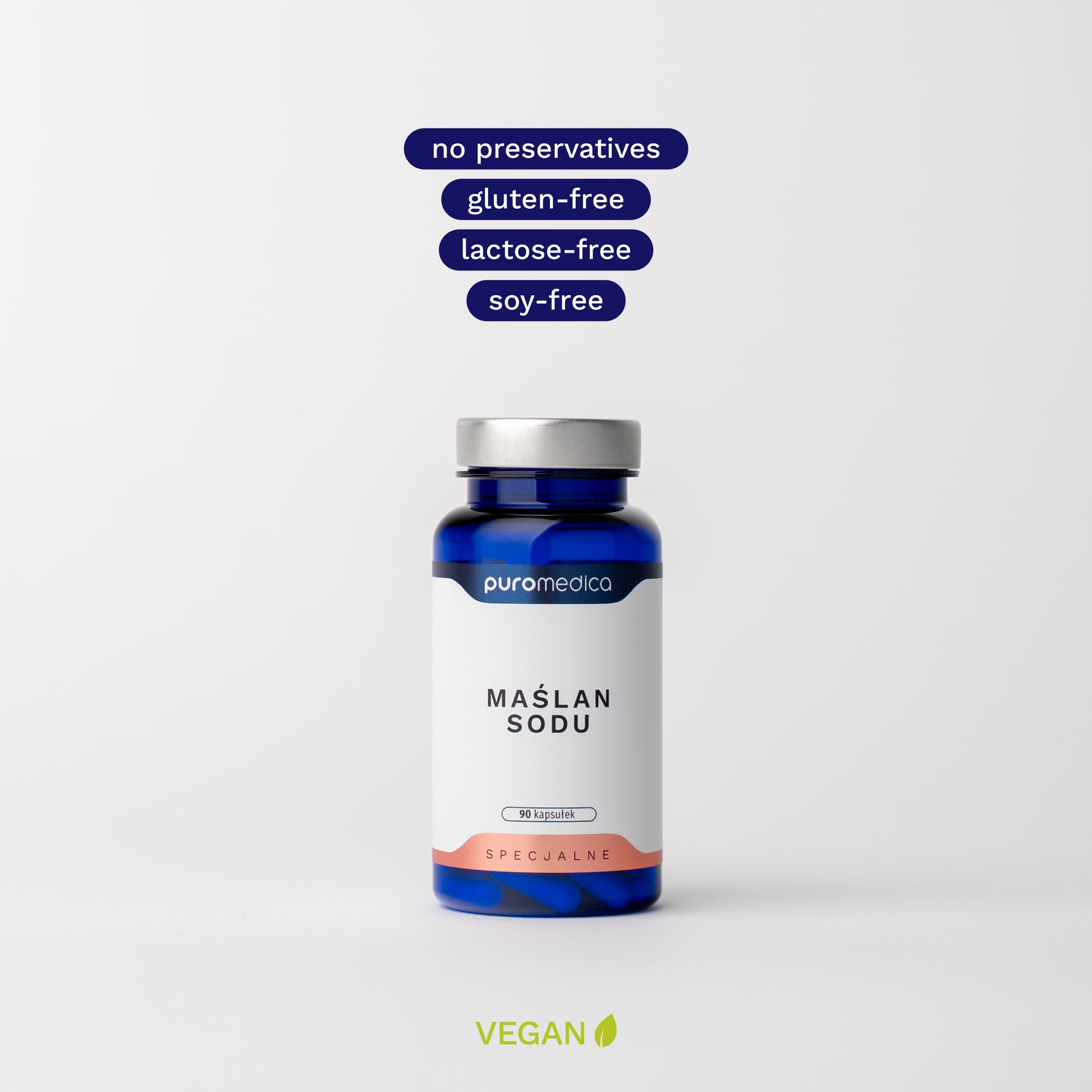 Sodium Butyrate in capsule form - no preservatives, gluten-free, lactose-free, vegan - Puromedica