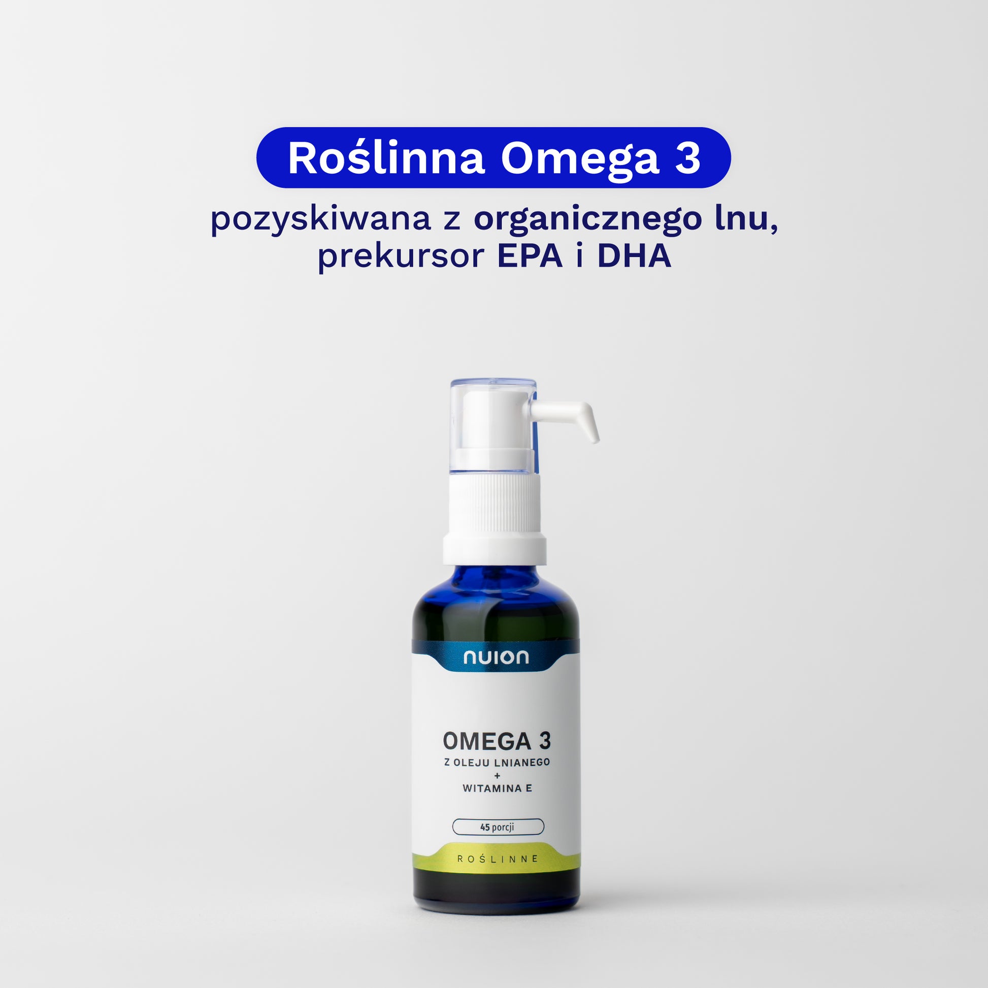 Roślinna Omega 3 NUION w formie płynnej, pozyskiwana z organicznego lnu, prekursor EPA i DHA - Puromedica
