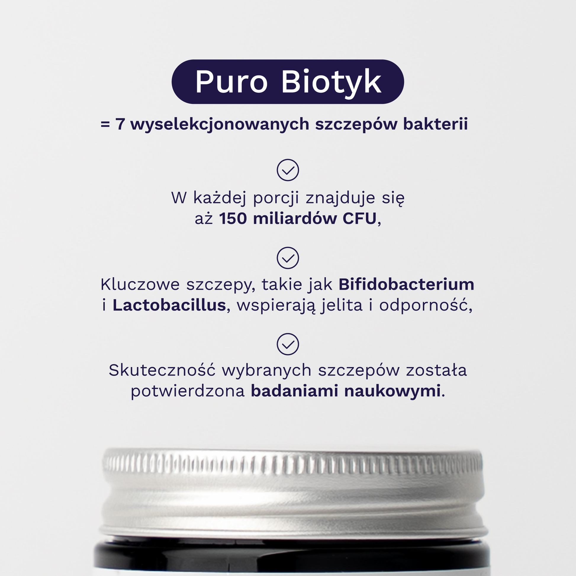 Puro Biotyk (probiotyk) w proszku -kombinacja 7 wyselekcjonowanych szczepów bakterii probiotycznych o szerokim spektrum właściwości - 150 mld CFU - Puromedica