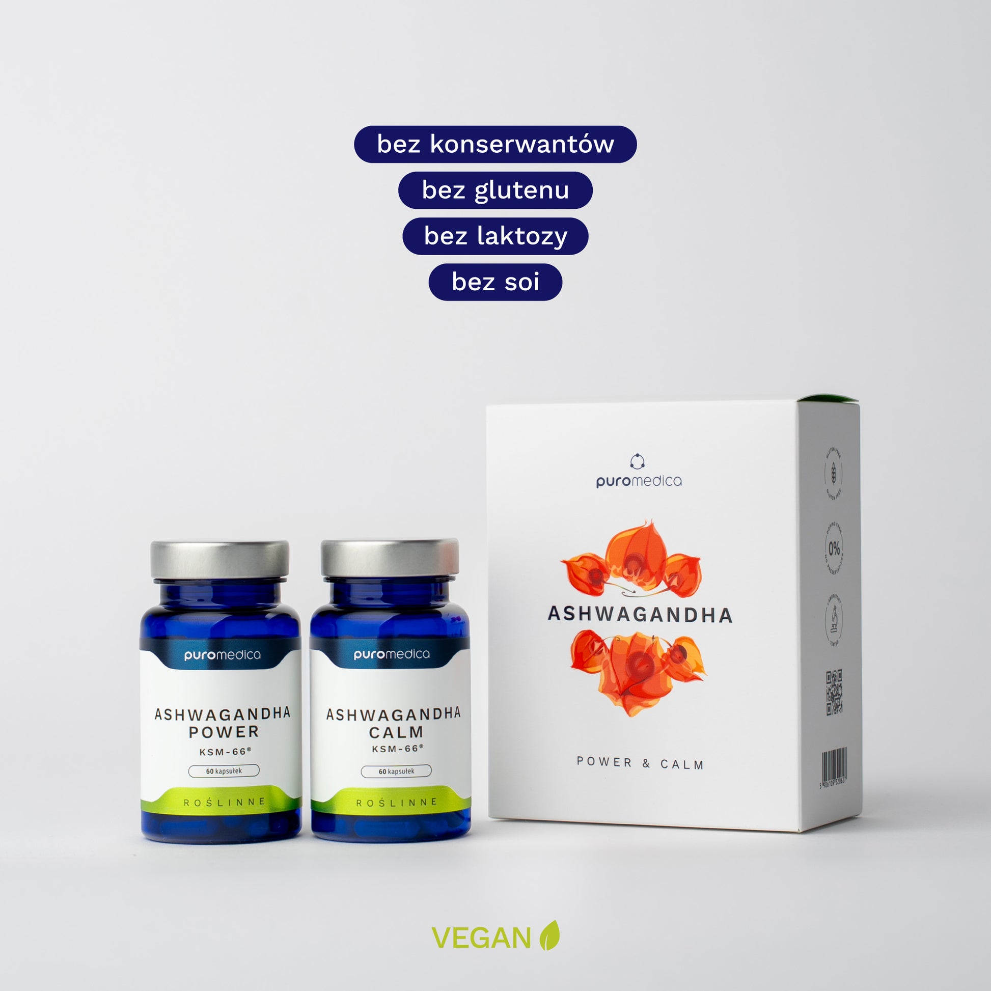 Pakiet Ashwagandha CALM + POWER - Puromedica - odpowiedni dla wegan